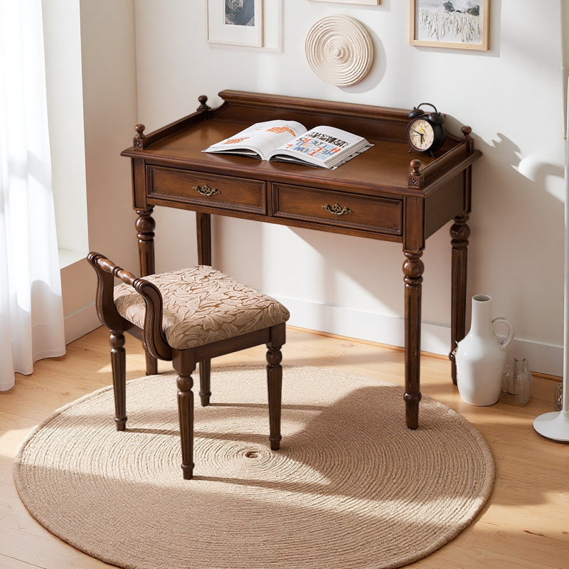 Bureau en bois d'hévéa de style rétro, H 29,92 po x l 31,49 po x P 17,71 po
