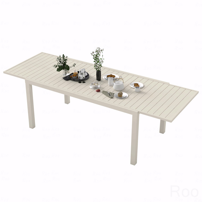 Table de salle à manger d'extérieur extensible en aluminium 97,2 po L, Blanc