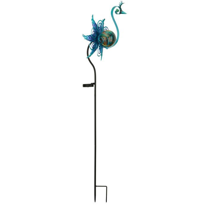 48" Blue and Yellow Metal Heron Solar Garden Stake