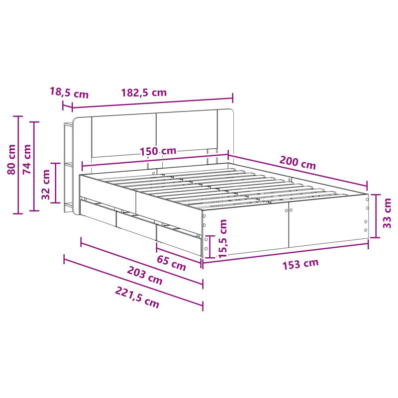 Bed Frame, Kingsize (5'), White