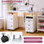 LED Manicure Table with Built-in Dust Collector&4 Dust Bag,Nail Desk with 3 Drawer&2 Cabinet,Rolling Nail Table with Lockable Wheel,Wrist Rest for Beauty Nail Salon,Nail Workstation Art Desk (White)