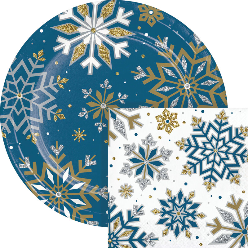 Creative Converting Whimsical Winter Christmas Dinner Paper Plates and Napkins Set, Serves 16