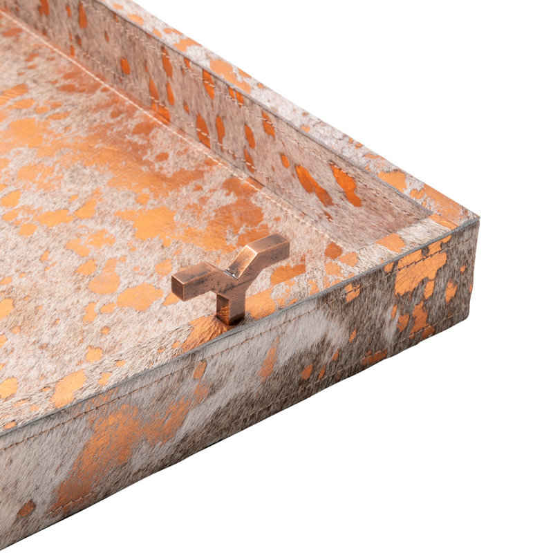 Metallic Copper Cow Hide Tray - Small, 2" H x 20" W x 10" D
