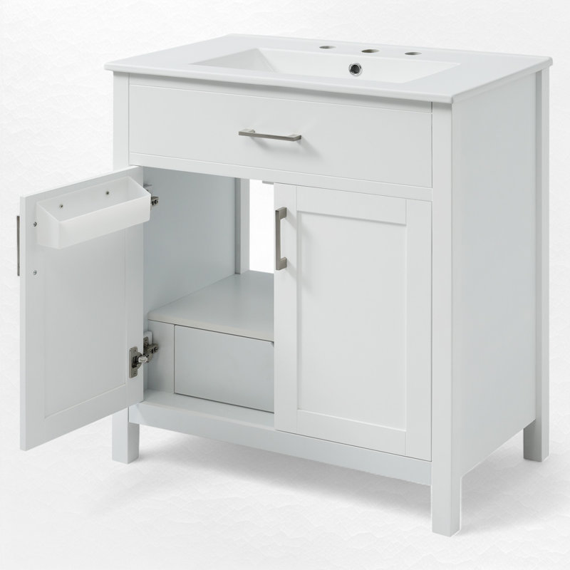 30" Single Bathroom Vanity With Ceramic Top, White