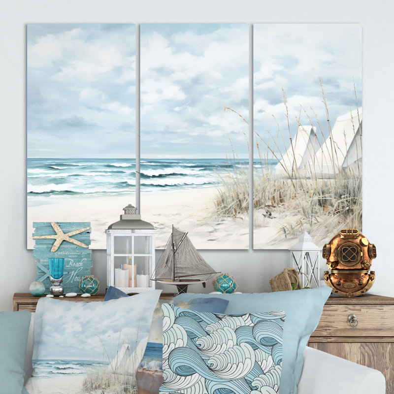 Plage, paysage minimaliste II, impression sur toile tendue 3 pièces, H 40 po x l 60 po x P 1 po