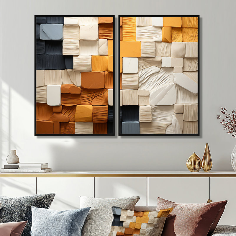 Coenraad - Art mural moderne 2 pièces, Black, 36" H x 48" W, Impression encadrée flottante