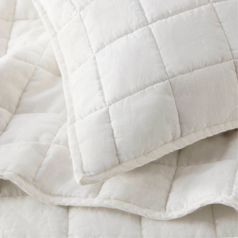 Ensemble de courtepointe 3 pièces en lin délavé, Full Quilt + 2 Shams, Blanc