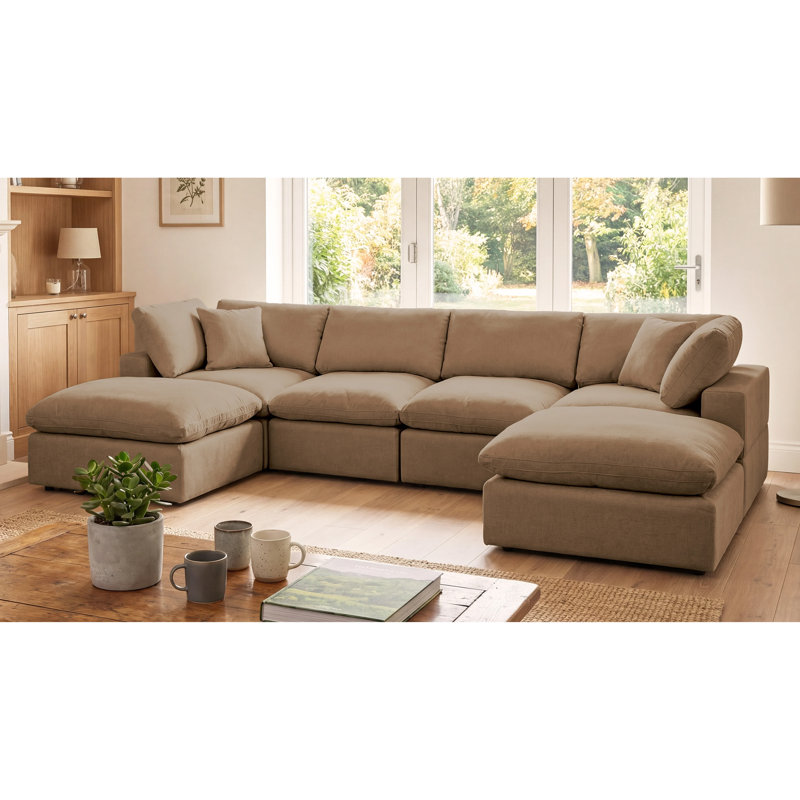 Sahian U-Shaped Modular Corner Sofa, Light Brown, 90cm H x 360cm W x 180cm D