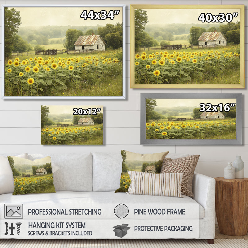 «Drevin Sunflowers And The Chicken Pen» - Art mural grand tournesols, Reproduction encadrée d'une seule photo