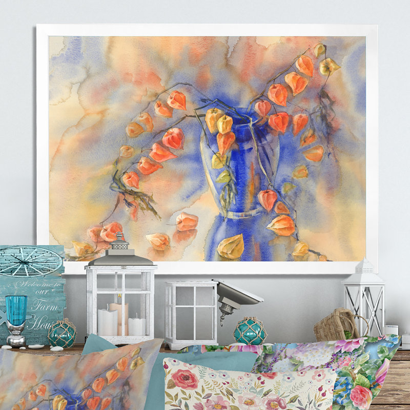 «Grunge Tomato Bouquet», reproduction sur toile, Cadre de coin blanc fermé, H 16 po x l 32 po x P 1 po