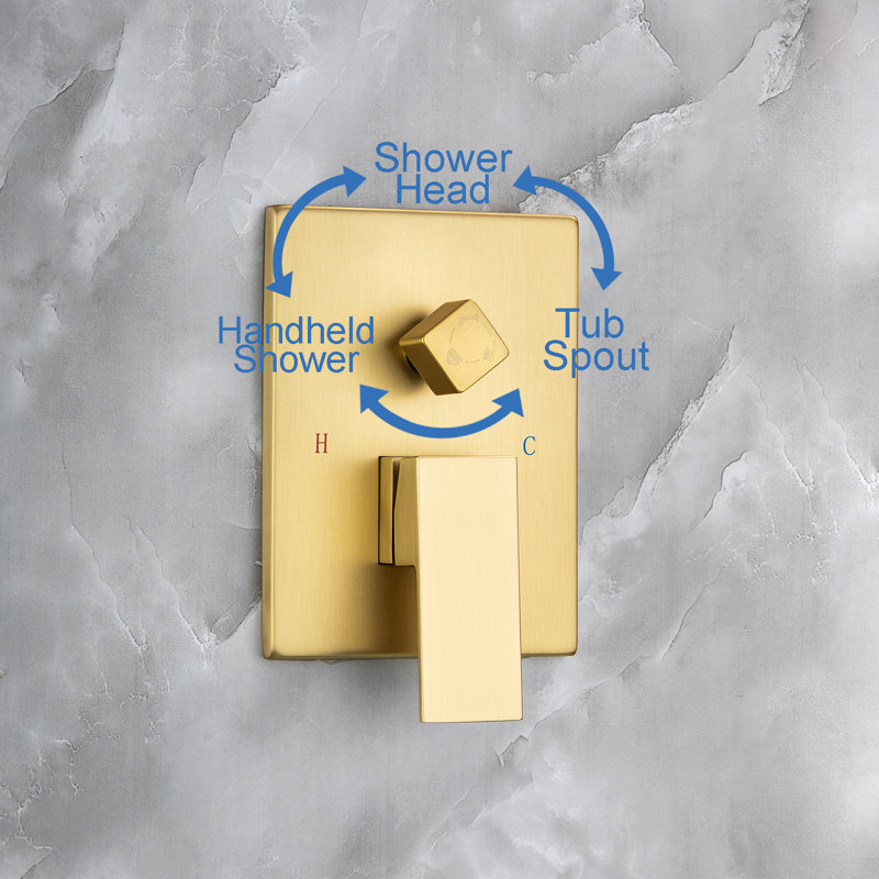 Complete Shower System with Rough in-Valve, Brushed Gold
