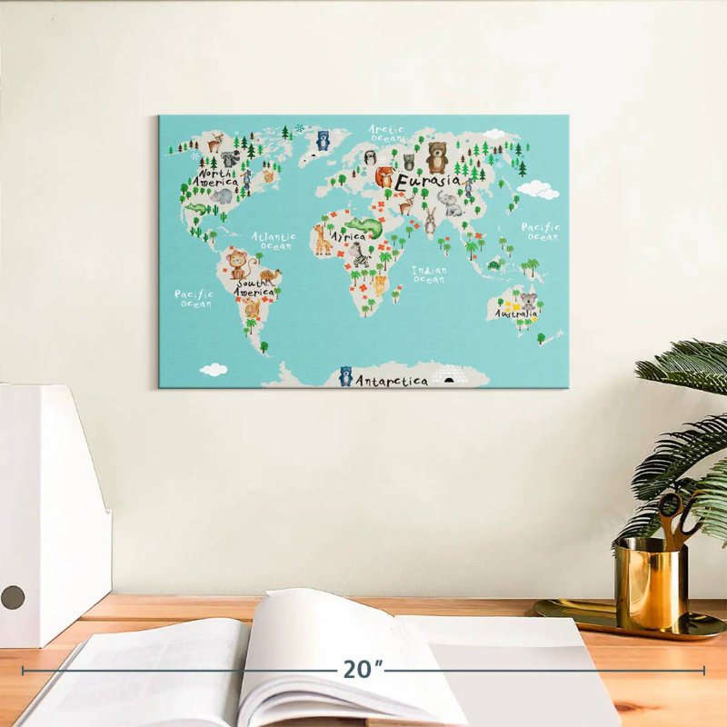 Carte du monde des animaux drôles d'Aliaz, H 8 po x l 12 po