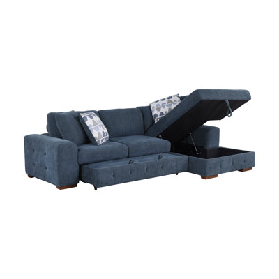 Modern Blue Sectional Sofa Chenille Fabric Solid Wood Living Room Furniture