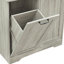 Armoire de rangement de salle de bain avec portes et tiroirs, panier à linge inclinable, plusieurs espaces de rangement, style autoportant, tablette ouverte, tablette réglable, chêne (ancien numéro de référence: N725p208543l)