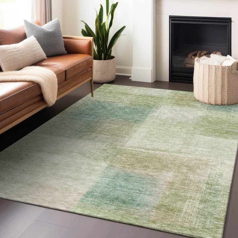 Premium Machine Washable Tweedy Aloe Rug, Rectangle 3' x 5'