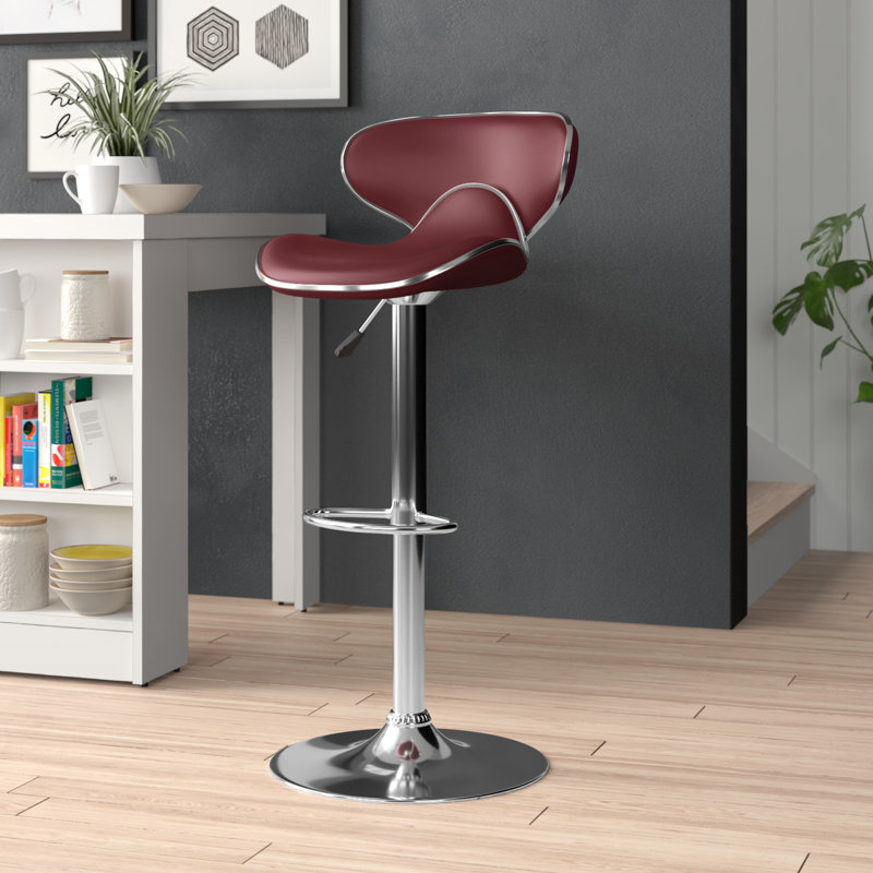 Tabouret de bar contemporain confortable en vinyle à hauteur réglable et dossier mi-haut avec base chromée Claudine
