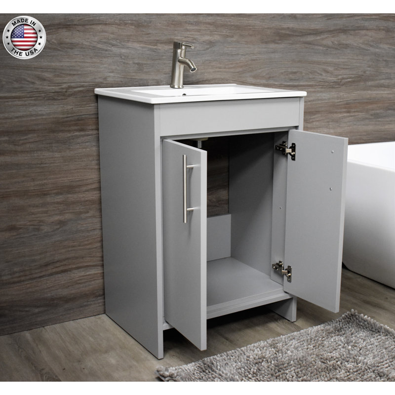 Amrooti 24'' Single Bathroom Vanity with Ceramic Top, Gray