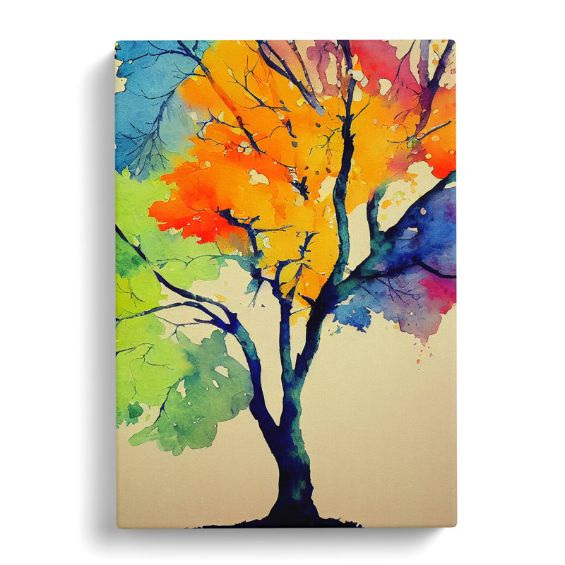 XC1022-4754X Tree In Watercolour No.1 - Wrapped Canvas Print, 60cm H x 40cm W x 3cm D