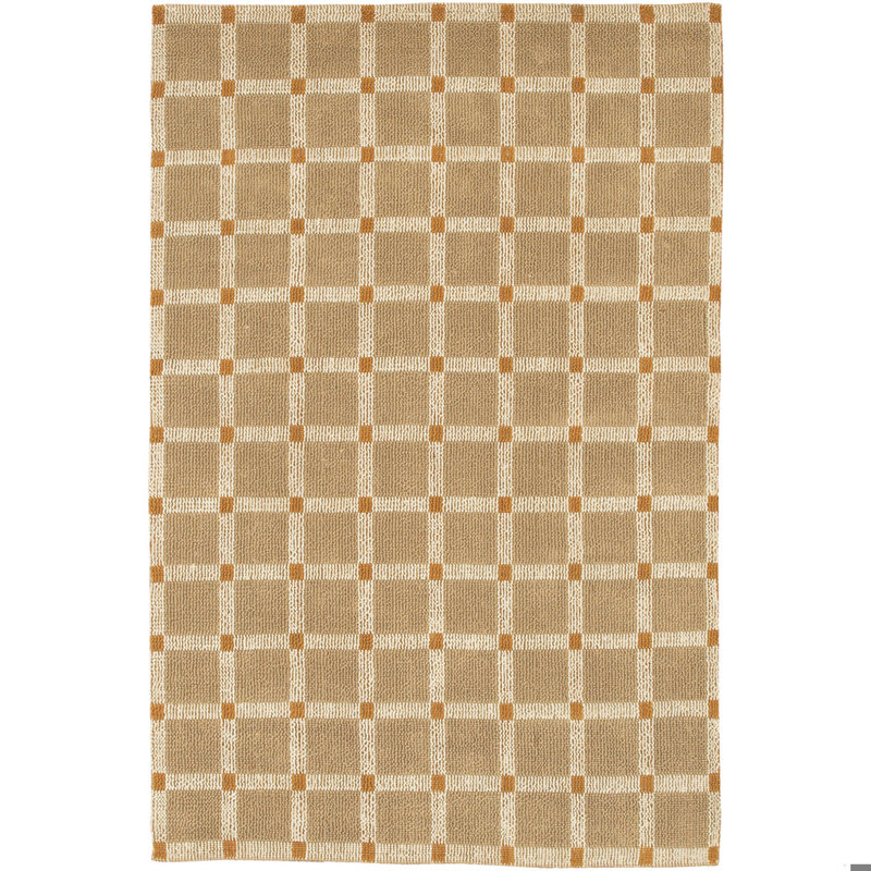 Tapis en jute et sisal géométrique à tissage plat fabriqué à la main à la main Lee-Abele, Rectangle 5 pi x 7 pi 6 po