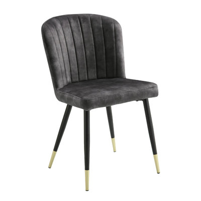 Clo Dining Side Chair Set Of 2, Channel Tufted Gray Velvet, Black Legs