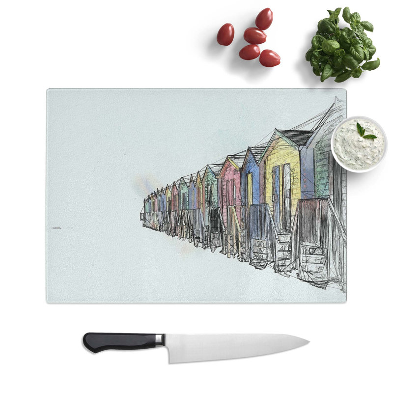 Tempered Glass Beach Huts in Cape Town Chopping Board, 28.5 cm W x 20 cm L