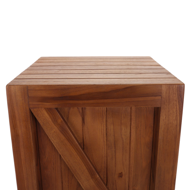 Teak Square Rustic Farmhouse Indoor Outdoor Stool