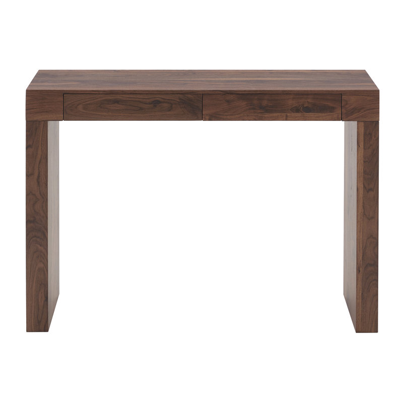 Table de bar élégante en bois de noyer naturel de 50 po de long, un choix pratique pour la décoration moderne. Placage à texture de grain de bois noyer, équipé de tiroirs doubles, pouvant servir de comptoir de bar