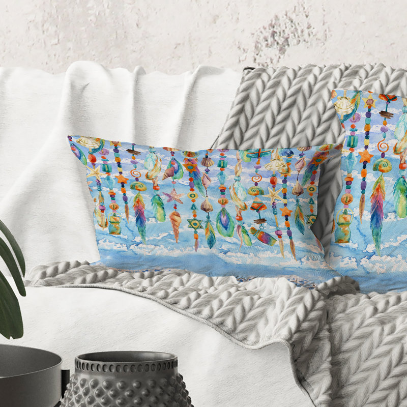 Rectangle, bijoux de coquillage et de perles - coussin décoratif traditionnel