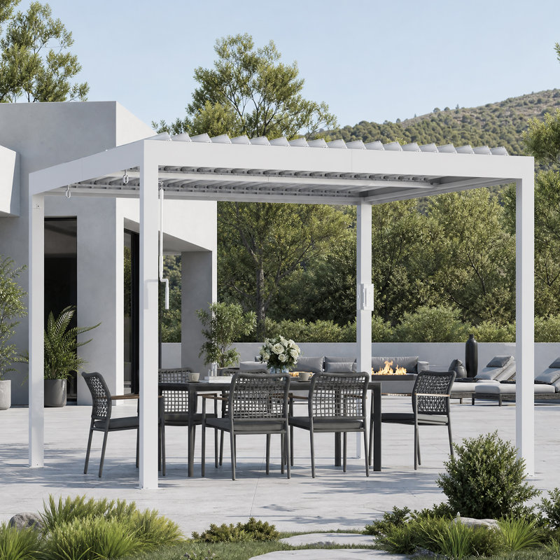 Aurora 12'x 12'Louvered Pergola with Adjustable Double -Layer Lovers,Built-In Gutter System And USB Charging Socket