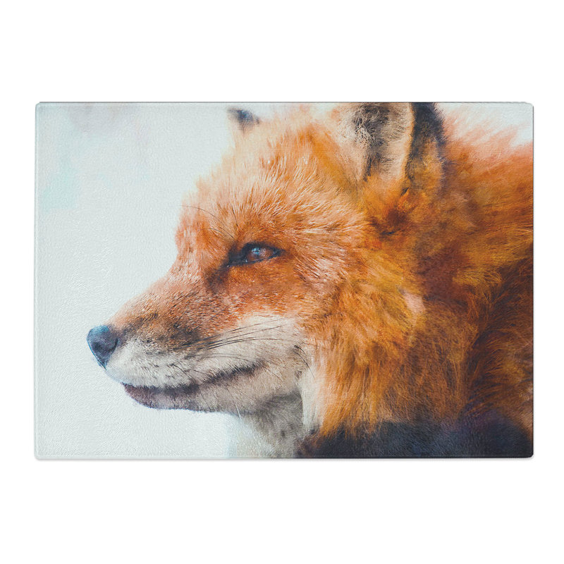 Tempered Glass Profile of a Red Fox Chopping Board, 28.5 cm x 39 cm