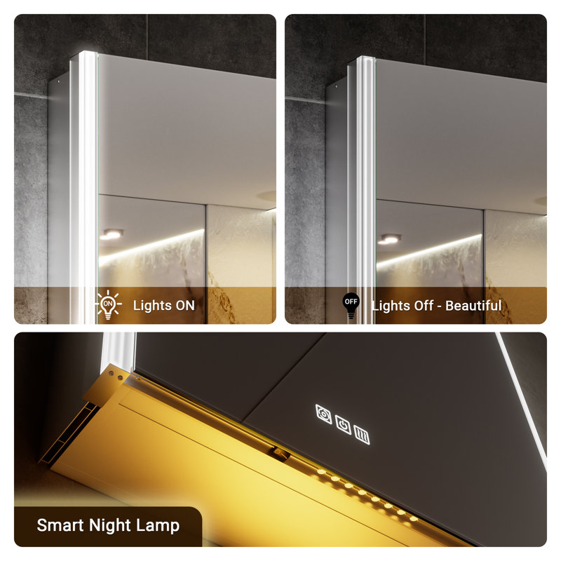 60X30" Smart LED Medicine Cabinet With Fog-Free Mirror – Surface/Recessed Mount, Dimmable Lights, Time Display, Outlet & Sensor Light