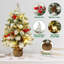 22 Inch Artificial White Tabletop Christmas Tree with Pine Cone Red Fruit Branch Tips and LED String Lights