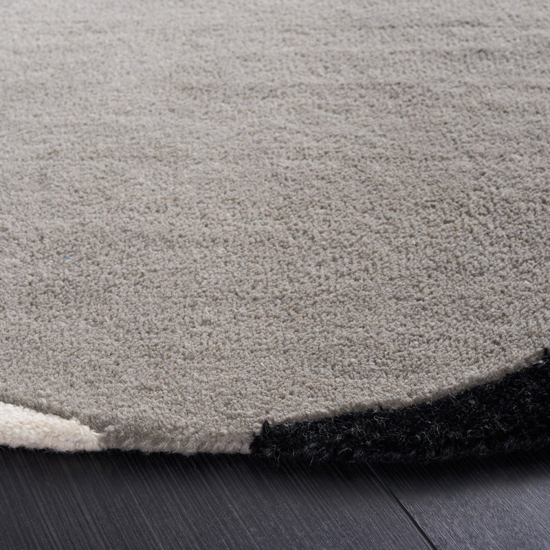 Rodeo Drive Geometric Handmade Tufted Wool Area Rug in Gray/Black, Round 6'