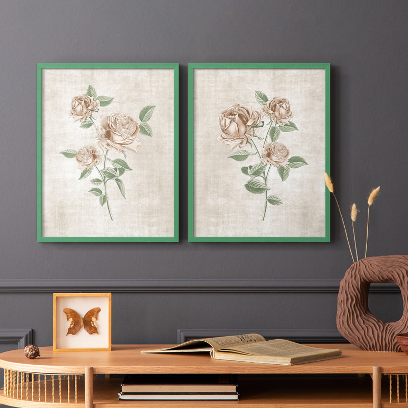 «Blush Rose Botanical I», reproduction encadrée de qualité supérieure - prête à être accrochée - aucun clou requis - aucun clou requis