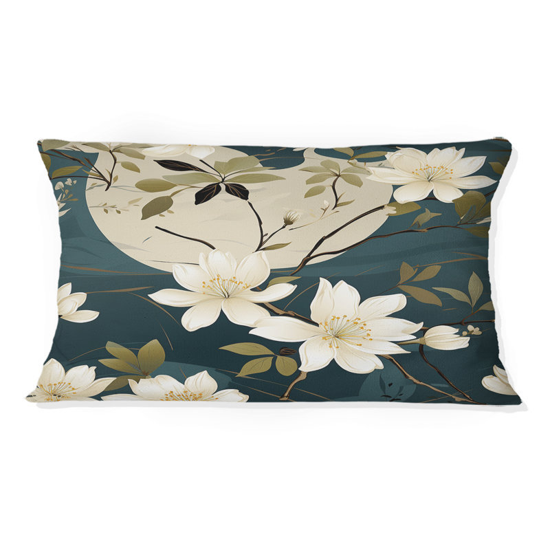 Coussin décoratif imprimé floral blanc et vert