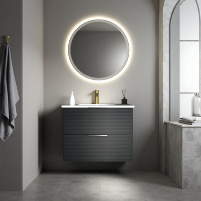 Meuble-lavabo moderne de 30 po et 36 po avec tiroirs à fermeture en douceur, façade 3D texturée et design flottant - solution de rangement murale spacieuse