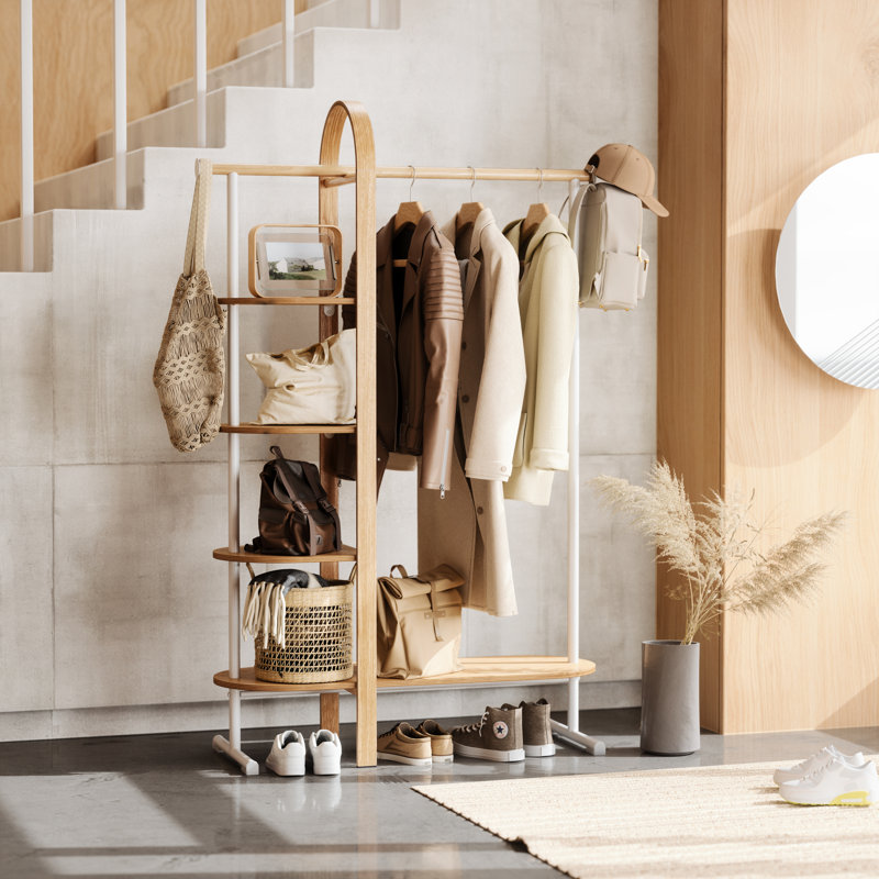 Akyah 15'' Solid Wood Clothing Rack, White/Natural