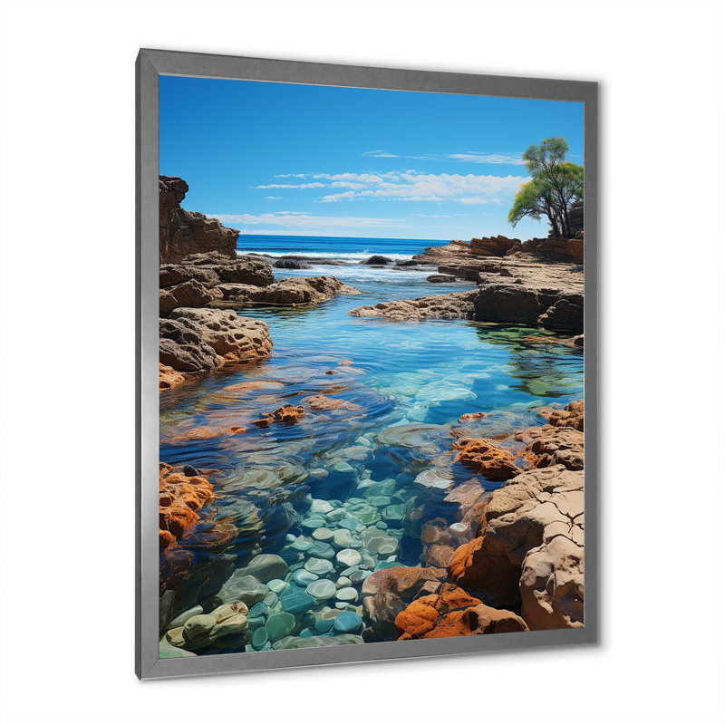 Beach Photo Tranquil Tidepools I - Art mural sur toile nautique et plage, Cadre photo gris, H 20 po x l 12 po x P 1 po