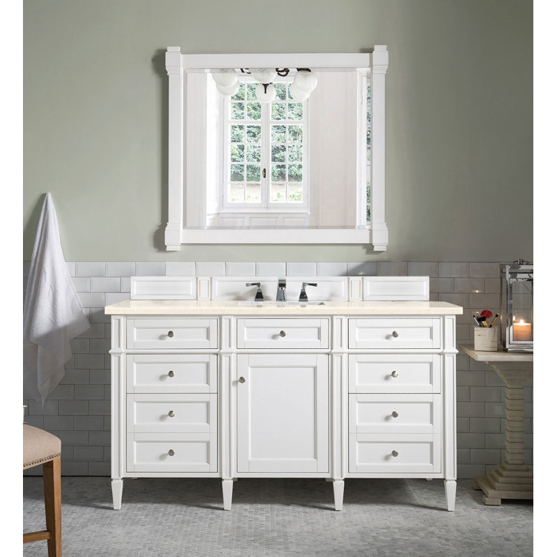 Brittany 60'' W Single Vanity, Charcoal Soapstone, Bright White, 8" Widespread