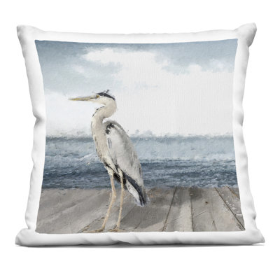 Expressionist Heron on Dock Decorative Printed Throw Pillow design by Sophie 6