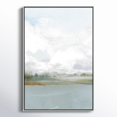 All Shore Watercolor Canvas Painting Print with Wood Floater Frame 