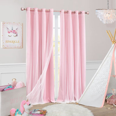 Rideaux occultants roses à double couche 2 panneaux - Princesse mignonne et rideaux pour chambre à coucher pour chambre d'enfant