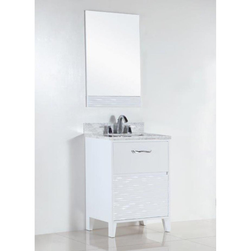 White Single Freestanding Bathroom Vanity with Marble Top