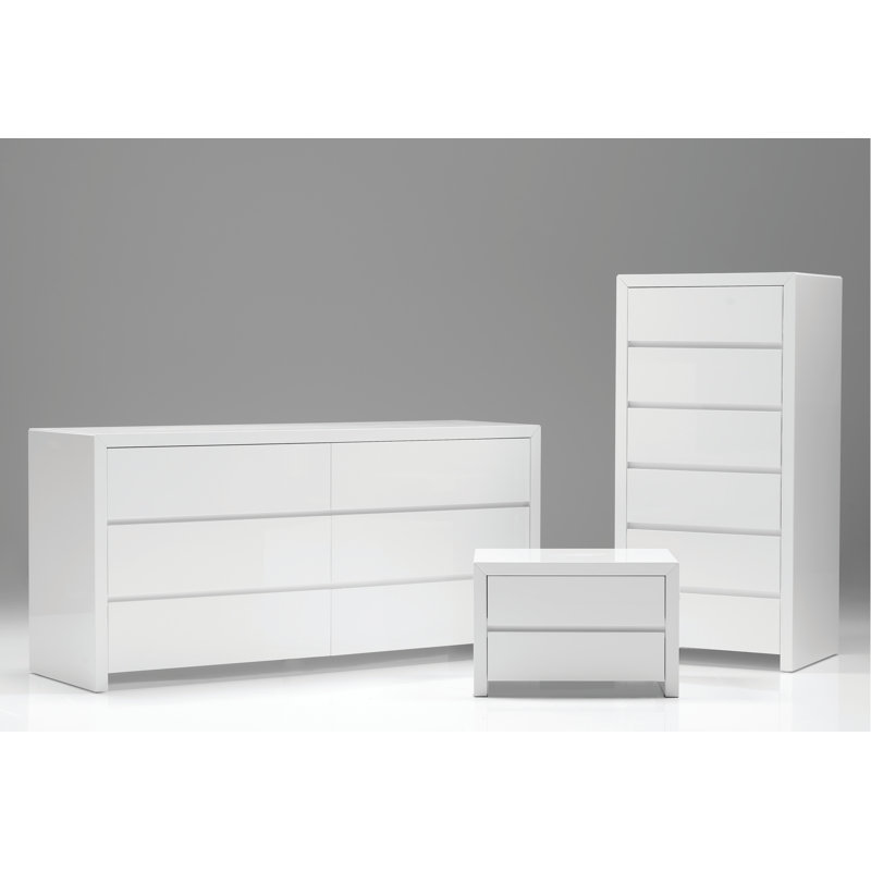 Blanche Nightstand, High Gloss White, 16" H x 24" W x 18" D