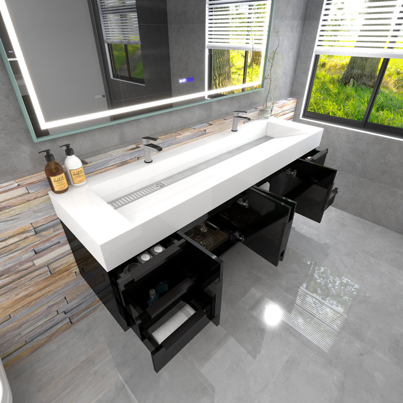 Meuble-lavabo simple mural 72 po Jessica, Noir brillant