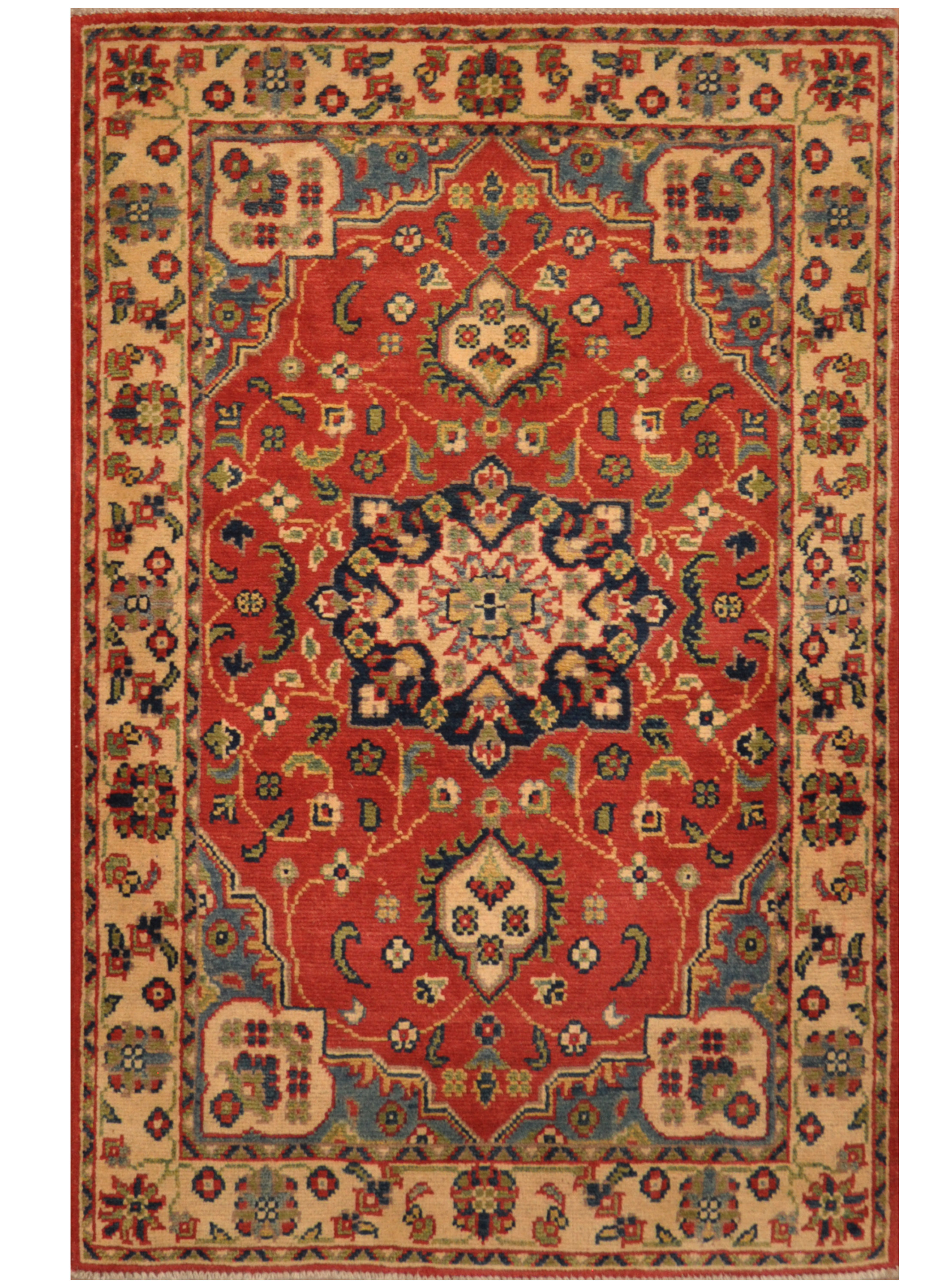 World Menagerie One-of-a-Kind Alta Hand-Knotted Kazak Red/Tan 2'7 x 4 ...