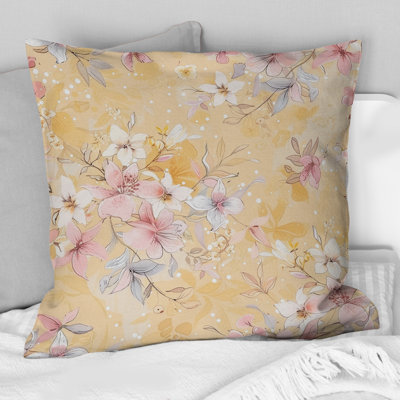 Yellow Orange Boho Pastel Paradise Flowers V - Boho Pillow