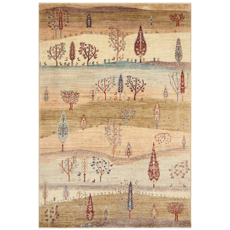 Tapis chameau et multicolore noué à la main de haute qualité