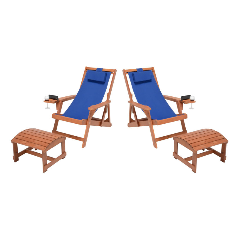 Palladino Folding Deck Chair, Walnut, Blue