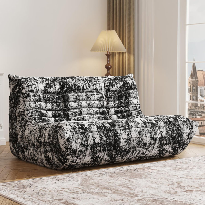 Boneless Bean Bag Chair, Fireside Chair, Loveseat Bean Bag Chair For Adults, Bean Bag Chairs For Teens With High-Resilience Foam, Non-Slip Base Floor Lounge Sofa,Living Room (Cross White-Black, Loveseat)